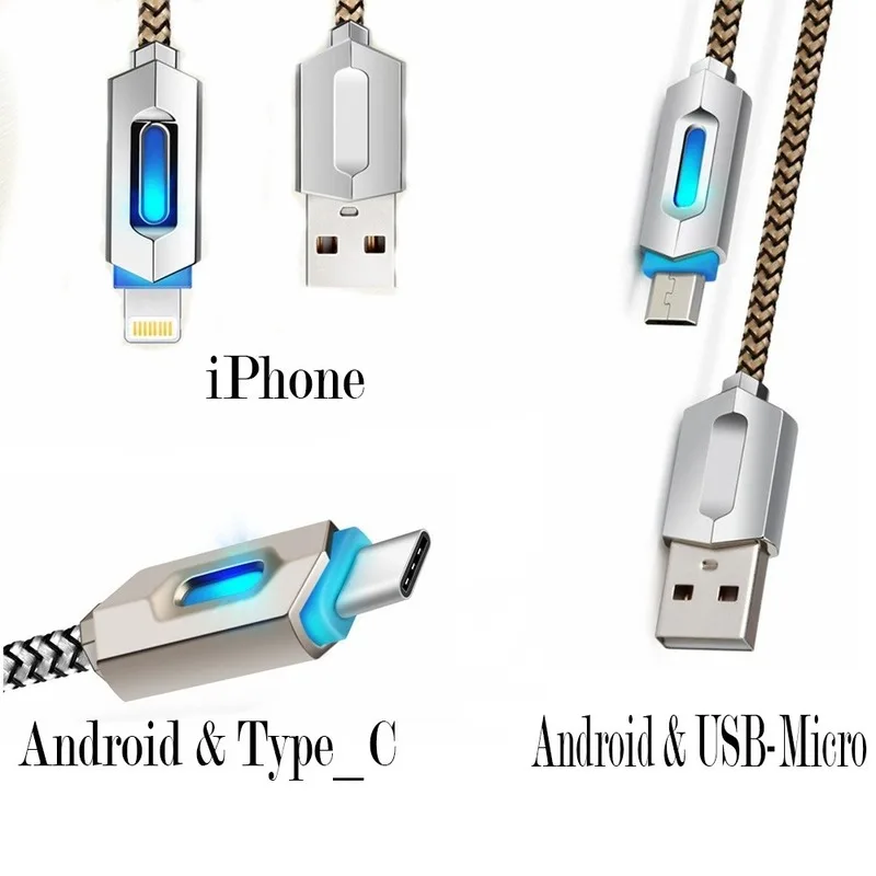 

1M Nylon Braided LED Lighting Cables Car USB Data Cable Fast Charging Cable for Android iPhones Car Charging Cable for Phone