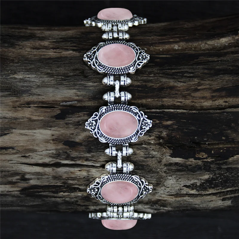 Винтажный Овальный цветочный кварцевый аметистовый браслет для женщин античное