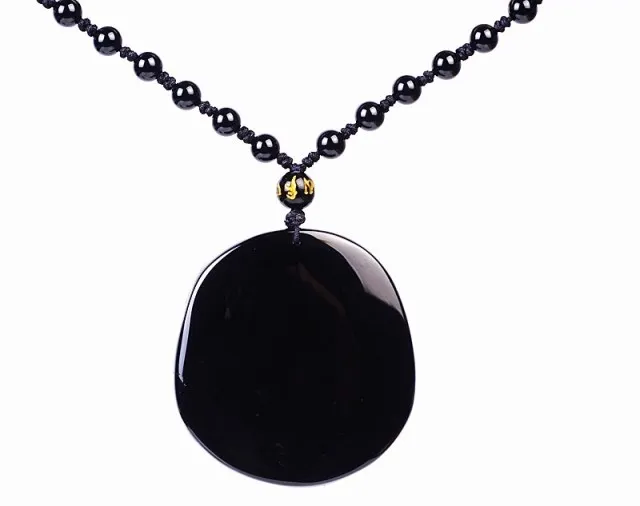 Ожерелье из натурального черного обсидиана с бусинами ручная работа кулон