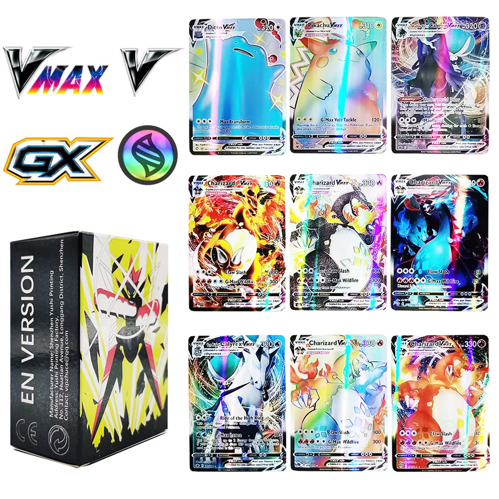 Cartas de Pokemon de 1&ordf; edici&oacute;n, juego de tarjeta de colecci&oacute;n de arco&iacute;ris hologr&aacute;fico, en ingl&eacute;s, Chiarizard, Pikachu, el &uacute;ltimo Vmax-0