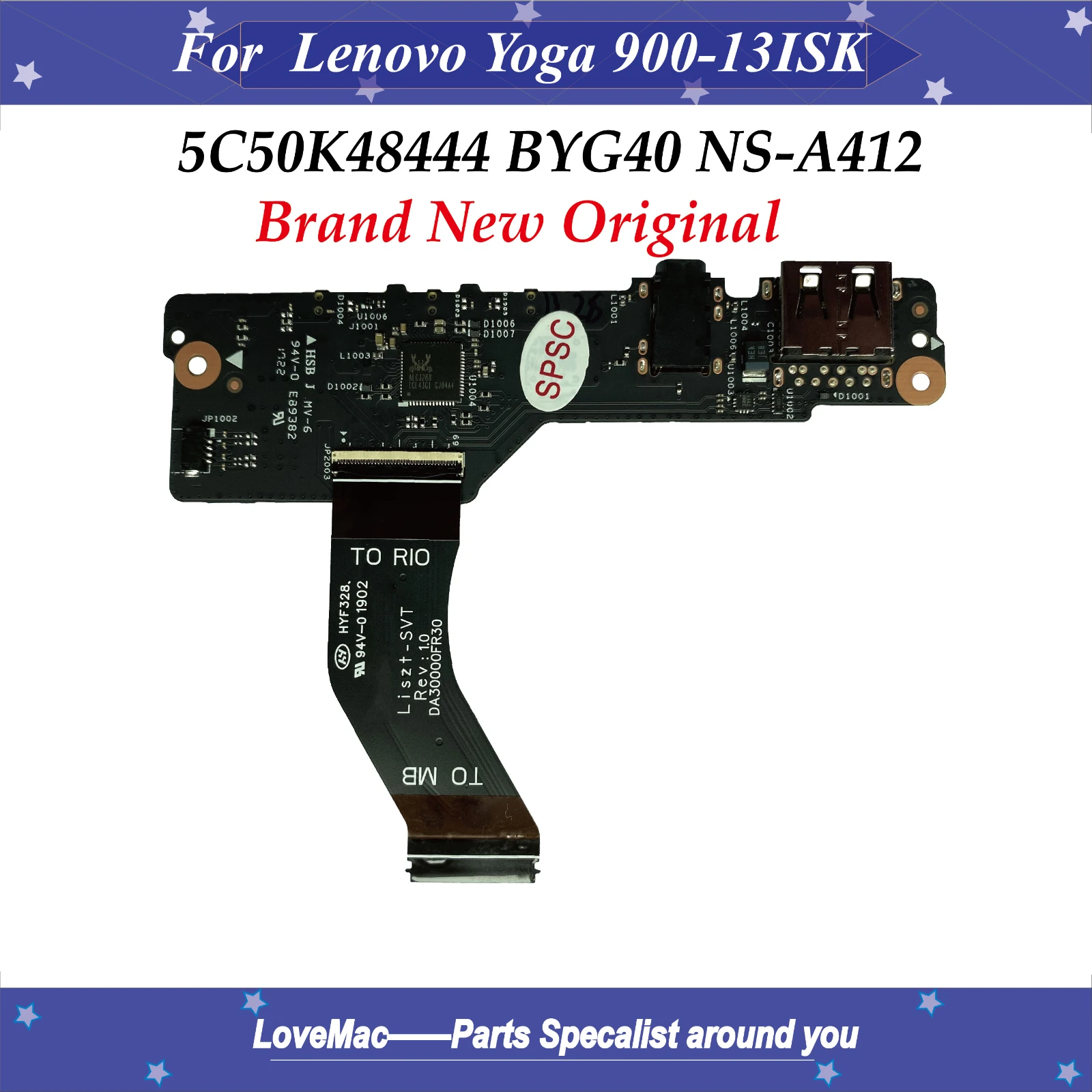 

High quality Brand New BYG40 NS-A412 For Lenovo Yoga 900-13ISK USB Audio board Power button FRU 5C50K48444 100% Fully Tested