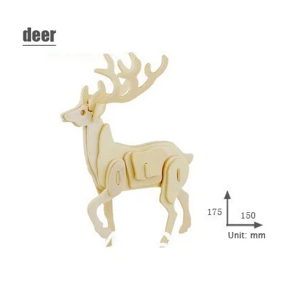 deer 1 шт. деревянное Животное Головоломка 3d трёхмерная головоломка-пазл игрушки для детей diy Ручная работа собака свинья лошадь головоломки Животные головоломки в виде насекомых игрушки - Цвет: deer