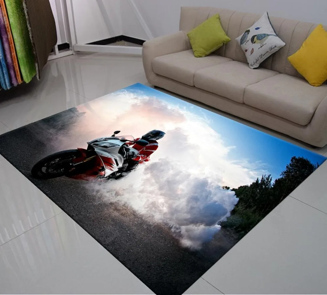 

2021 3D Printing Bedroom Area Mats Racing Car Motorcycle Aircraft Surf Extreme Sport Soft Large Carpet Room Non-Slip Floor Mat