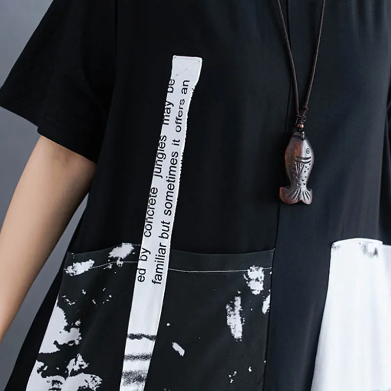 

New Arrival 2020 Summer Fashion Short Sleeve Women Dress Sundress Vintage Robe Female Korean Patchwork Cotton Maxi Dresses 4XL