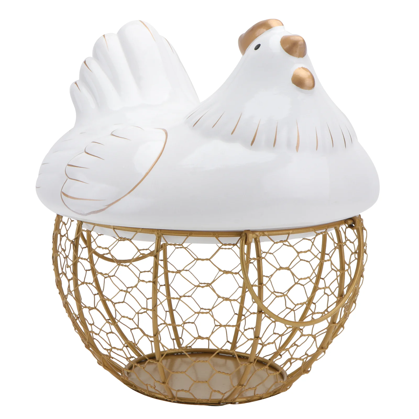 

1Pc Iron Art Basket Fruit Vegetable Storage Basket Metal Basket With Chick Lid