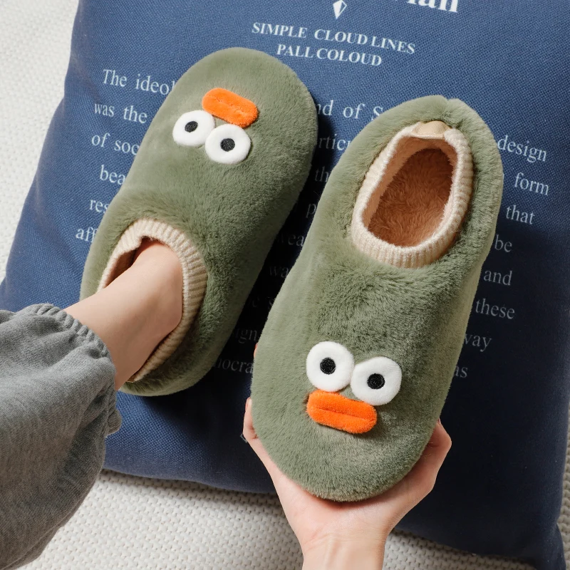 Winter Cute Animals Women Warm Furry Shoes 2021 New Thicken Faux Fur High Female Casual Home Bedroom Flat Slippers Fuzzy Slides