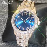 2021 mens watches missfox blue iced out full diamond luxury bling watch top brand design waterproof dive auto date jewelry clock