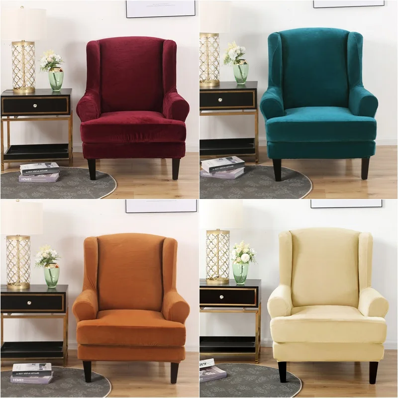 

Velvet Wing Chair Covers Stretch Wingback Armchair Slipcover Modern Removable Seat Sofa Slipcover Furniture Protector Cover