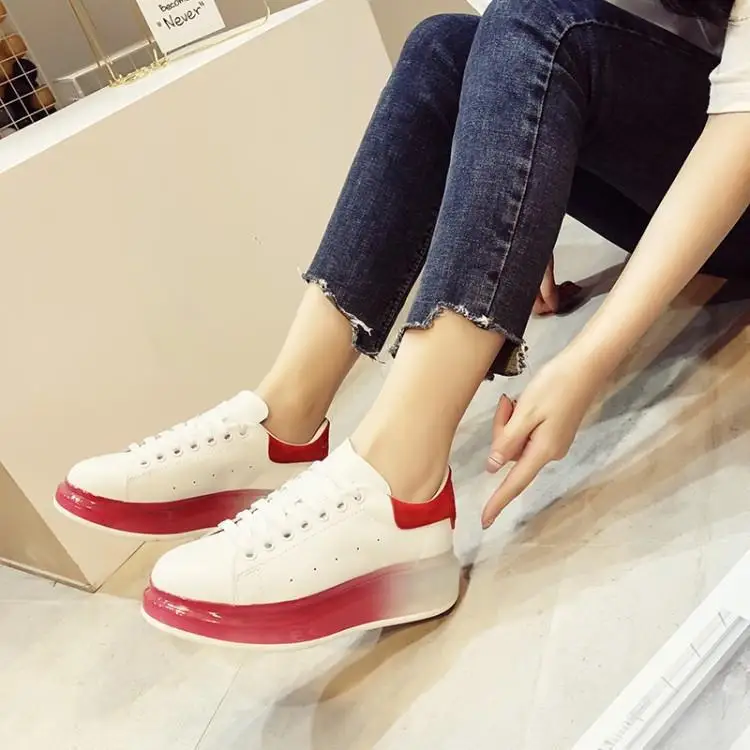 Women Flats Shoes Fashion Red Sole Soft Rubber Heels Platform Womens Casual Cross Tied Lace Up Zapatos De Mujer Runway | Обувь