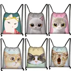 Сумка на шнурке с милым котом и головой кошки, рюкзак с мультяшным 3d-рисунком кошки, сумки для покупок для девочек, рюкзак для спортзала и путешествий