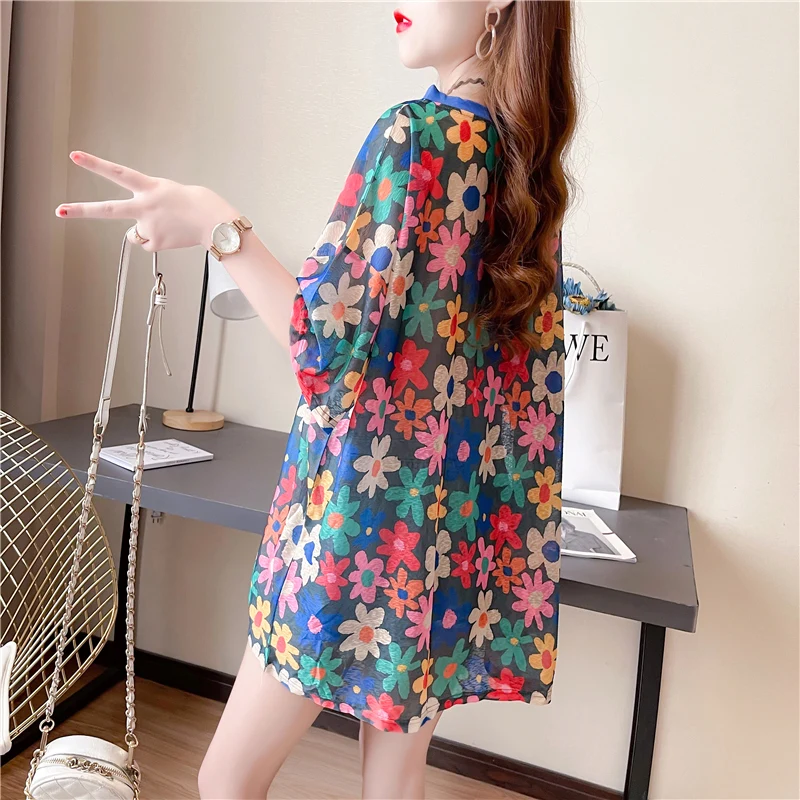 

Women's T-shirt Floral Print Short Sleeve Ladies Tops Streetwear Vintage Kawaii Casual O-Neck Loose Summer Oversized T-shirt
