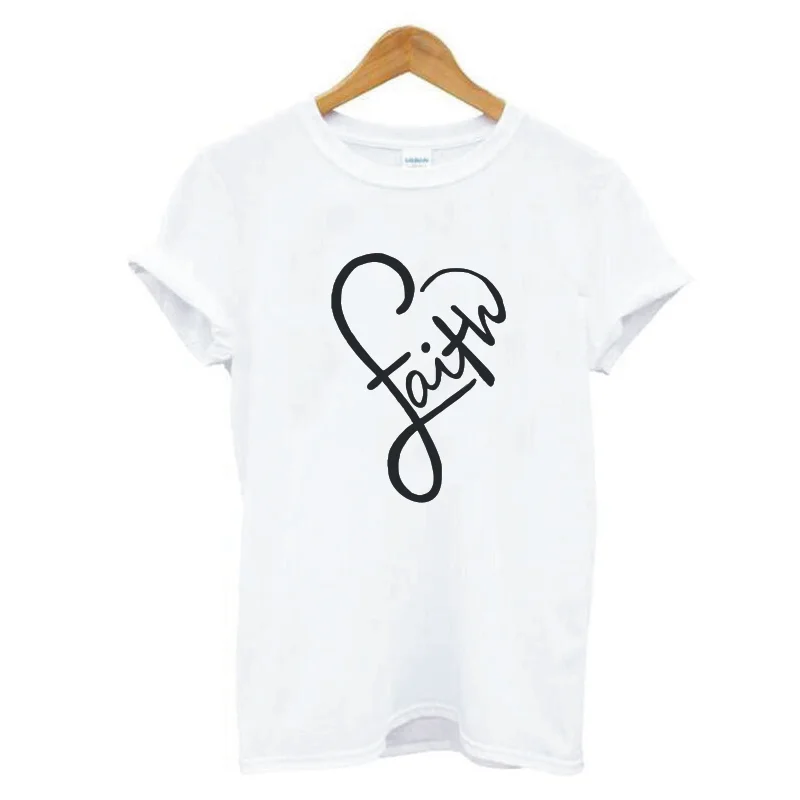 Футболка с принтом Faith женские топы повседневные Харадзюку хлопок коротким