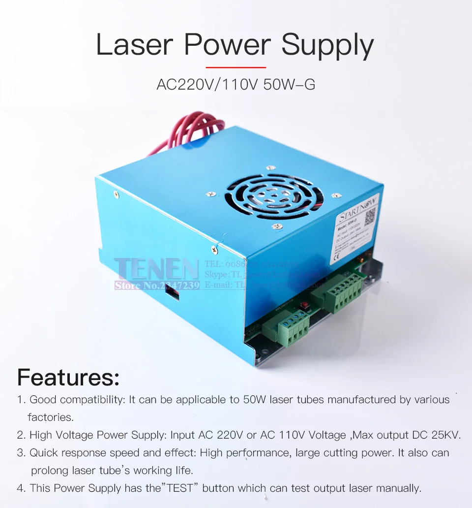 50W-G MYJG-50 45 Вт, 50 Вт, ручная сборка CO2 лазерный Питание 110V 220V универсальный блок питания Co2 лазерный источник для лазерная резка, гравировальный станок