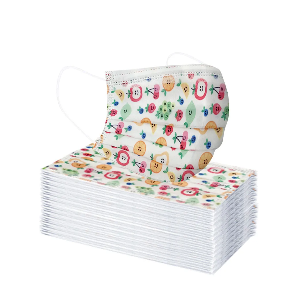 

Children's Mask Fruit Printed Face Masks Cute Pattern Masque 3Ply Earloop Breathable Non-woven Dustproof 10/20/30/40 PCs Masks