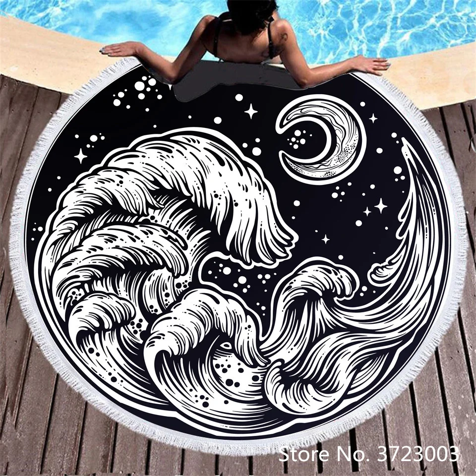 

Surf Wave Color Print Round Beach Towels Summer Thick Bath Shower Towel Circle Beach Swim Yoga Mat Cover Up Serviette De Plage