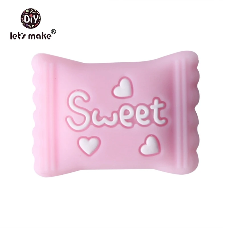 candy pink Let'S Make/1 шт., силиконовый прорезыватель, бусины, Шестигранник, Прорезыватель для зубов, маленькие грызуны, мультфильм, жемчуг, 0-12 месяцев, силиконовая погремушка, детский Прорезыватель - Цвет: candy pink