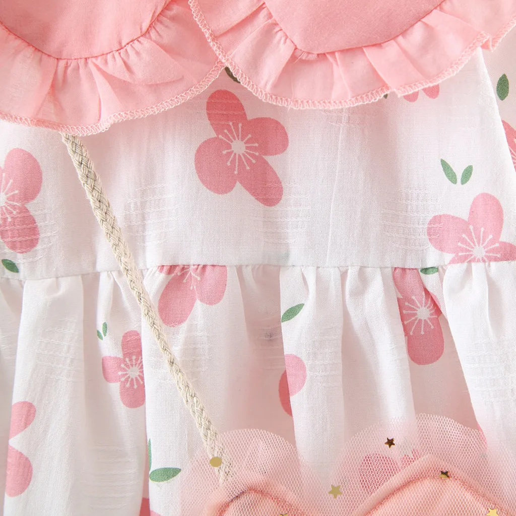 Toddler Baby Kids Girls Ruffles Flowers Floral Print Dress Casual Clothes Bag Children's suit High Quality | Детская одежда и