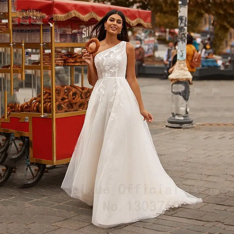 

Sexy Boho Wedding Dresses 2022 A Line One Shoulder Ivory Lace Beach Bride Dresses Simple Beach Plus Size Vestidos De Novia