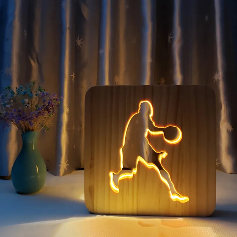 

Novelty 3D Night Light LED 5V USB Simple Wooden Lamp Creative gift for Kids Boys bedroom Sports football Table Lights Decoration