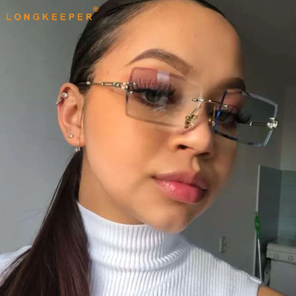 

Fashionable Frameless Rectangular Sunglasses Women's Luxury Brand Gradient