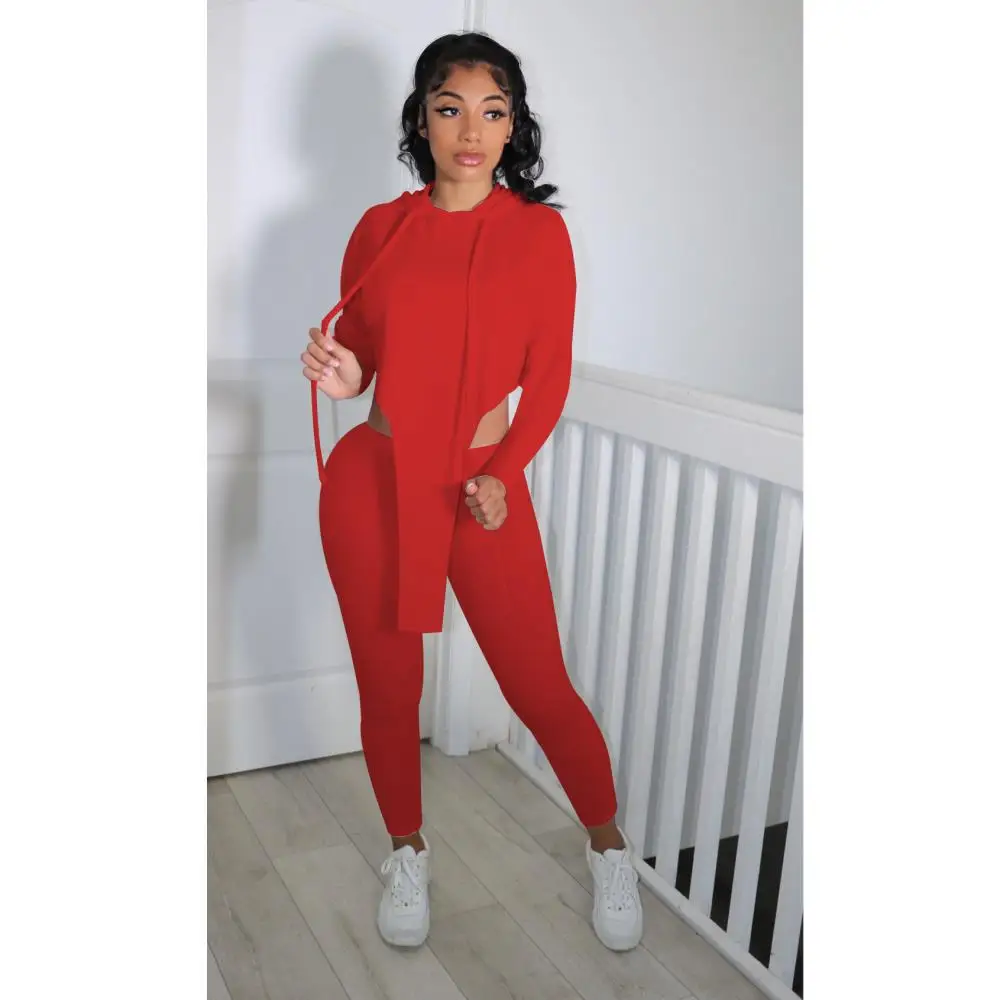 

High Stretchy Athletic Activewear 2 Piece Sets Hoodes Irregular Long Hem Asymmetric Sporty Top Bodycon Yoga Leggings Sweatpants