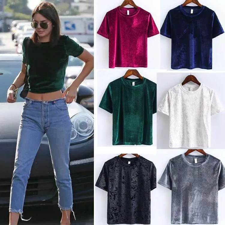 Женская сексуальная бархатная футболка с коротким рукавом укороченный топ s лето