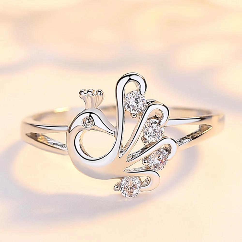 Женское кольцо с павлиньим хвостом Beiver модное серебряное фианитом элегантное