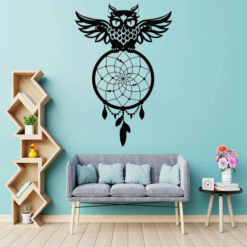 

Виниловая наклейка на стену с изображением совы из мультфильма ночные наклейки с дизайном «птицы» крылья росписи Ловец снов украшение для спальни O266