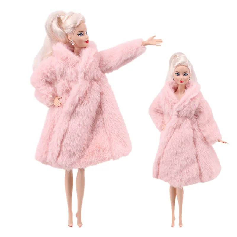 

Handmade 1 Set Winter Warm Pink Soft Fur Coat Dress Casual Daily Outfit Wear Clothes Accessories Clothes for Barbie Doll