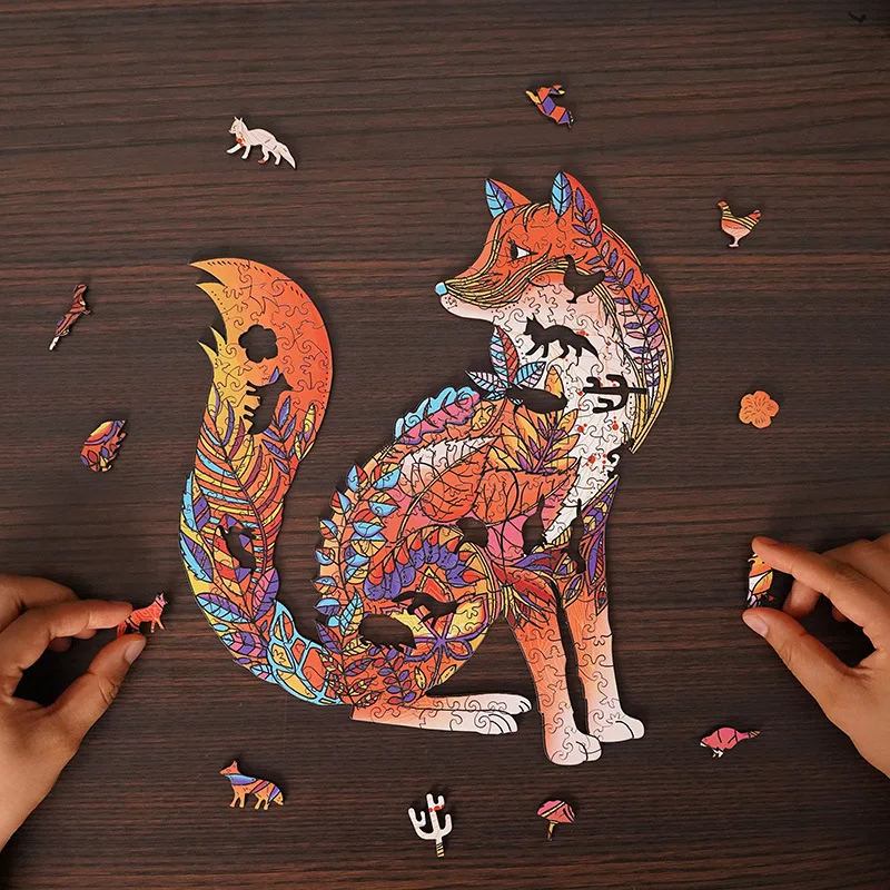 

Fox Wooden Irregular Alien Animal Jigsaw Puzzles High Difficulty Decompression Educational Toy Birthday Gifts For Men And Women