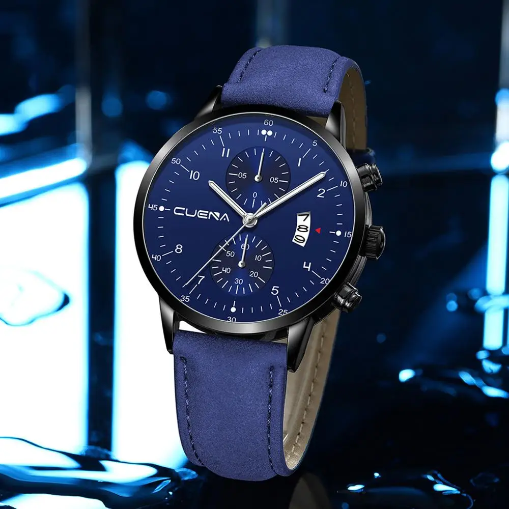 CUENA мужские часы Relogio Masculino роскошные бизнес с ремешком три глаза шесть частей
