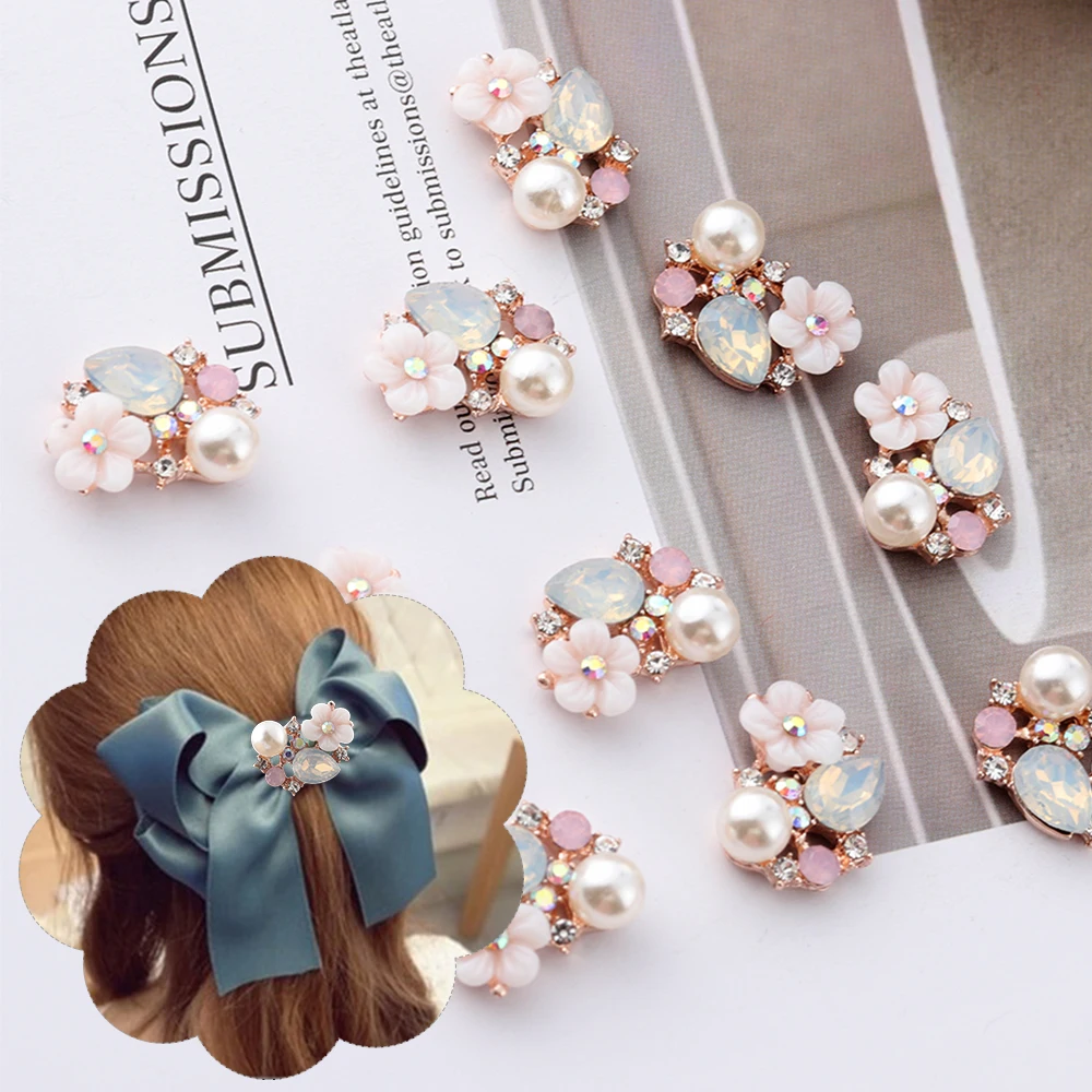 

10PCS Flatback Rhinestone Buttons Flower Shape Garment Buckle Pearl Hairpin DIY Crafts Clothing Decoration Sewing Accessories