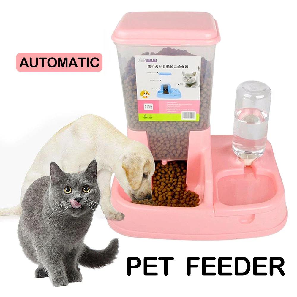 Multifunction 2In1 Pet Automatic Feeder Dispenser Dog Cat Drinking Feeding Bowl Dog Water Bottle Large Capacity Food Container