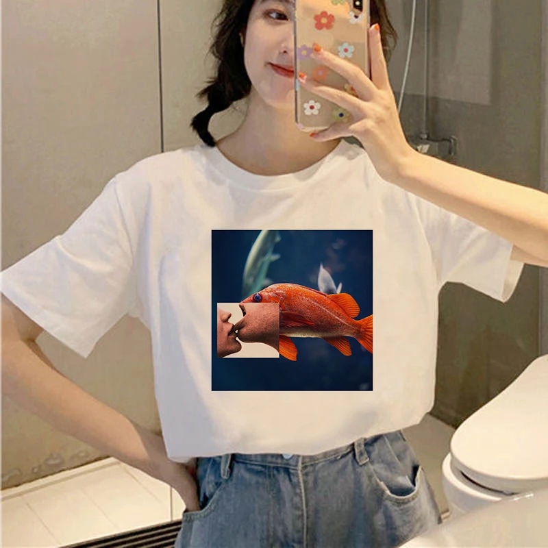 

New Korean Style Picture Puzzle Kawaii White T Shirt Animal Print Series Short-sleeved fashion casual Tshirt Oversize Women Tops