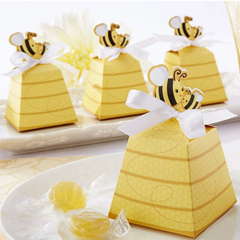 50 шт. Bumble Bee коробки для конфет бумажный улей Подарочная коробка с лентами пчела