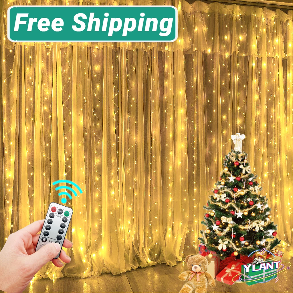 

Гирлянда-занавеска для комнаты, новогодняя свадьба, рождественские украшения, шторы для дома, гирлянда, светодиодсветильник гирлянда, Деко...