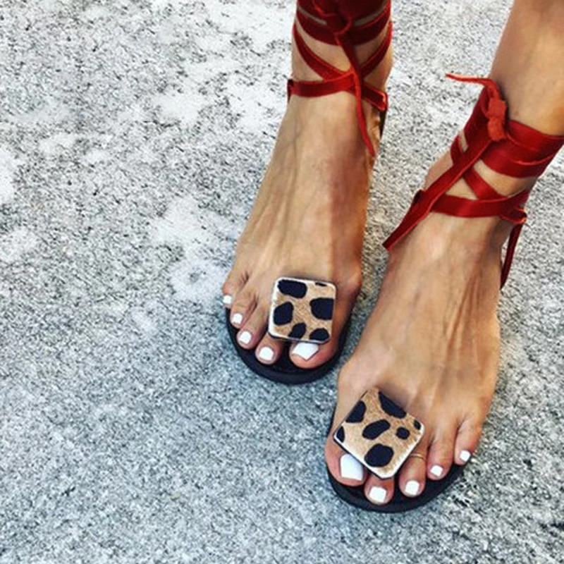 

Brand Summer Strap Women Sandals Fashion Casual Flats Shoes Female Open Toe Leopard Rome Sandals for Ladies Shoe Plus Size 35-43