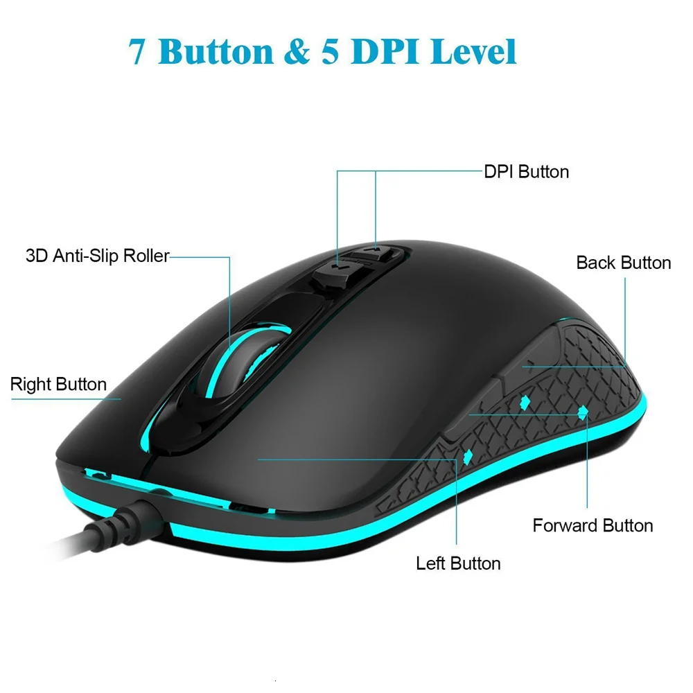 SeenDa, профессиональная Проводная игровая мышь, RGB, 7 кнопок, 4000 dpi, светодиодный, эргономичная, оптическая, игровая мышь для ПК, компьютера, ноутбука, геймера, мыши