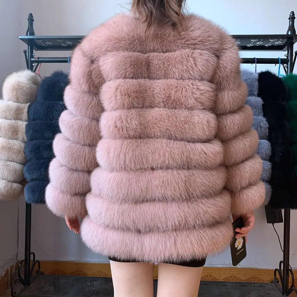 NEW 70CM Women Warm Real Fox Fur Coat Short Slim Winter Genuine Fur Jacket Fashion Outwear Luxury Natural Fox Fur Coat For