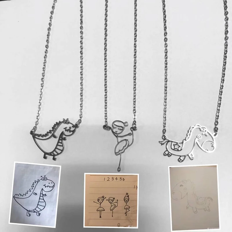 Заказное детское Рисование брелок ожерелье из нержавеющей стали художественное