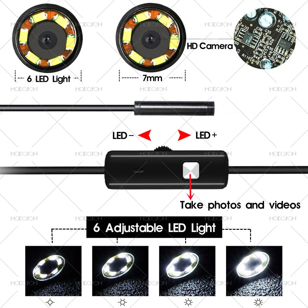 7mm Endoscope Camera Mirco USB Type-C Soft Rigid Snake Cable Endoscopy Car Pipeline Inspection Videoscope Android PC Borescope |