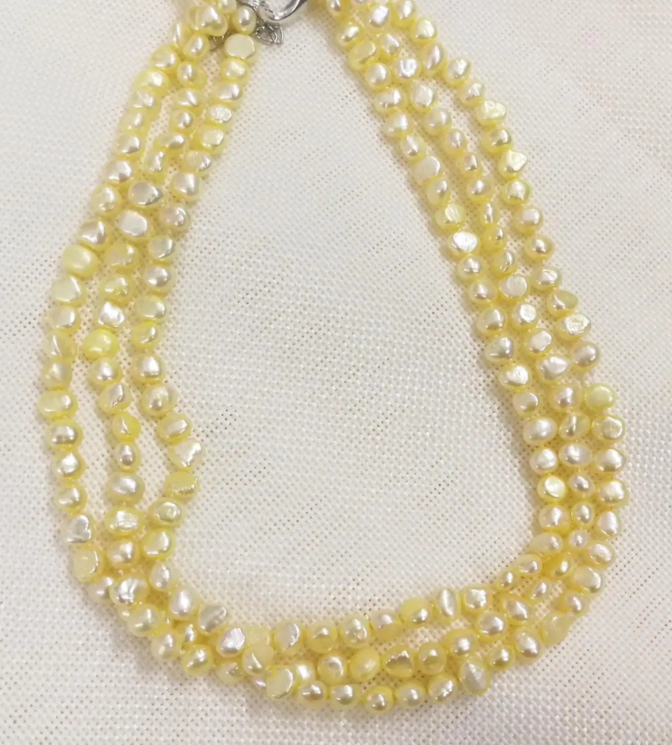 

3 Rows 7mm yellow baroque pearl choker necklace Natural freshwater pearl Women Jewelry 35-42cm 14-17''