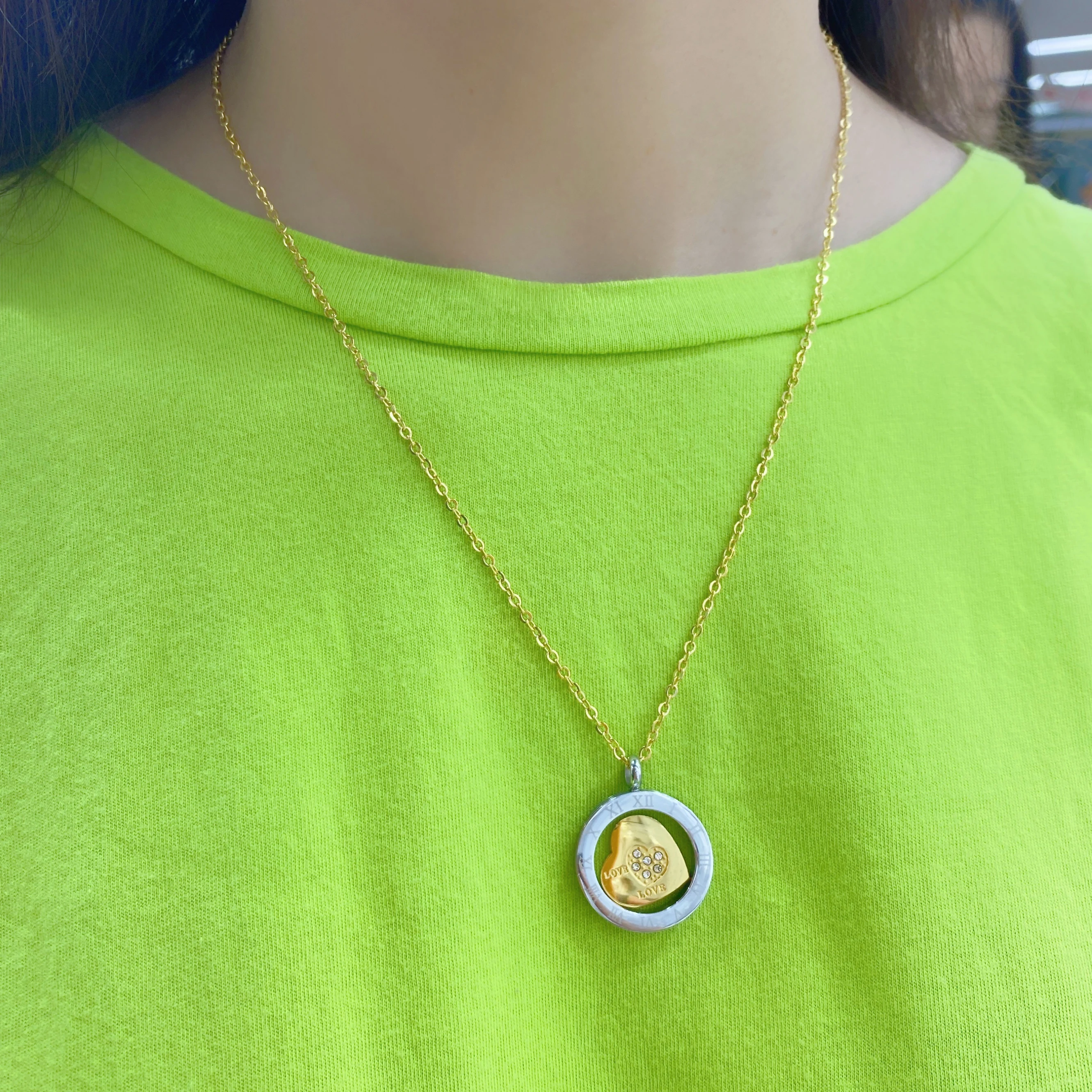 

Roman Numerals Pendant Necklace Titanium Stainless steel Chain Necklace Gold Color Inlaid crystal Fashion Women Jewelry