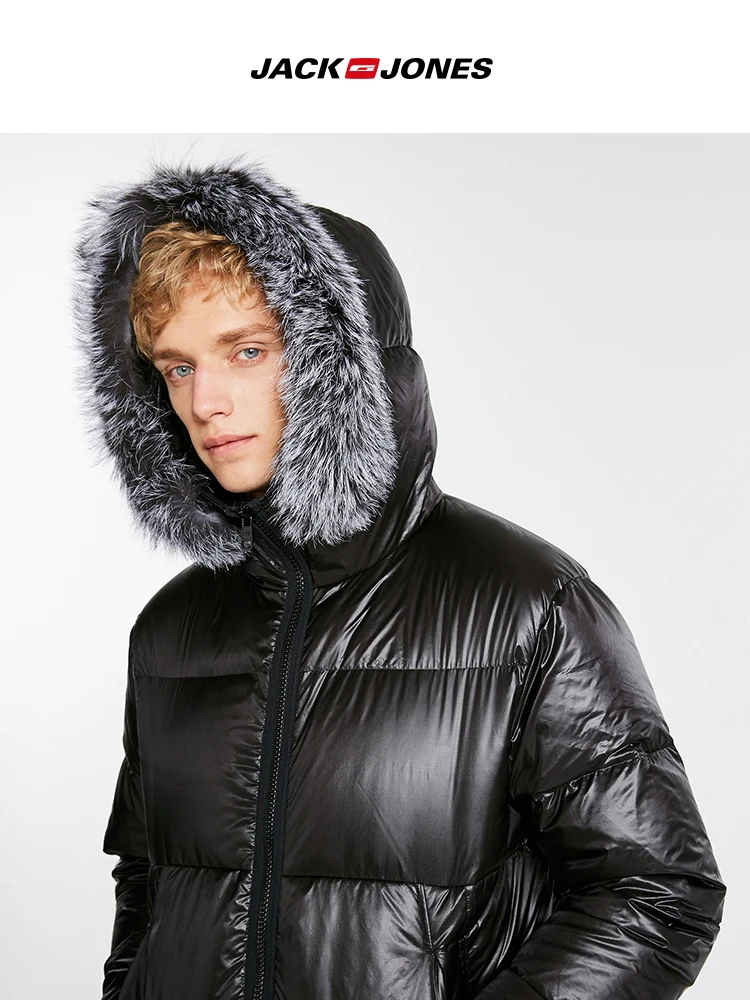 JackJones мужской зимний пуховик с капюшоном и воротником из лисьего меха 218412521