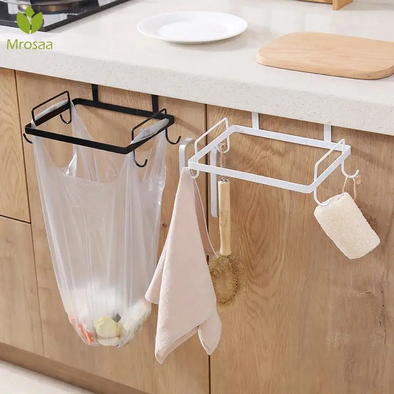 Garbage Bag Holder Rack Iron Storage Shelf With Hook Cupboard Cabinet Door Back Waste Hanger Kitchen Trash Can Hanging Rubbish | Дом и сад