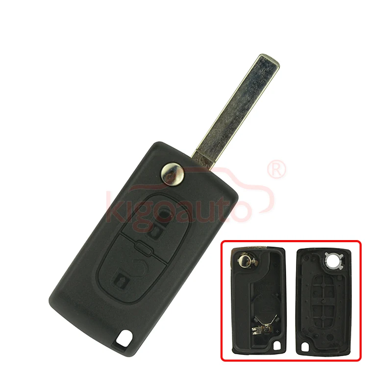

Kigoauto CE0536 model remote control key fob case 2 button VA2 for Peugeot 207 307 308 407 807 flip key shell replacement