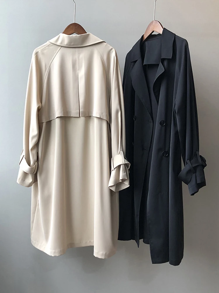 Женский двубортный Тренч GCAROL черный и бежевый пиджак с отворотами манжетами