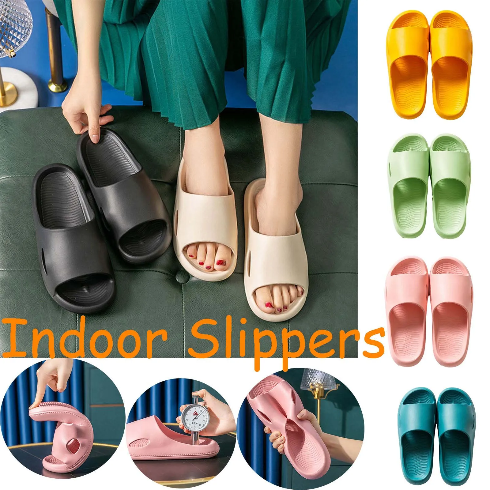 

Летние женские однотонные домашние тапочки из ЭВА, повседневная женская обувь с открытым носком для ванной комнаты, нескользящая обувь в по...