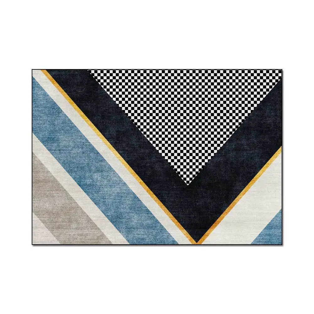 

Fashion, Modern And Simple Geometry, Blue, Grey Black Plaid, Living Room, Bedroom, Bedside Carpet, Floor Mat Customization