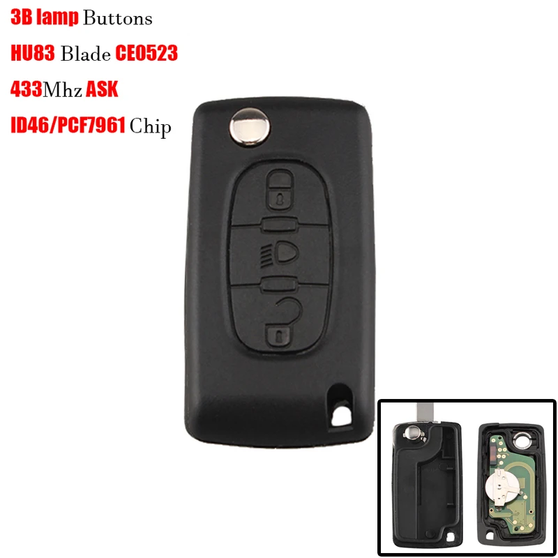 3 кнопки лампы дистанционного ключа для peugeot Partner 807 407 308 307 207 citroen Flip Smart Car key CE0523 ASK